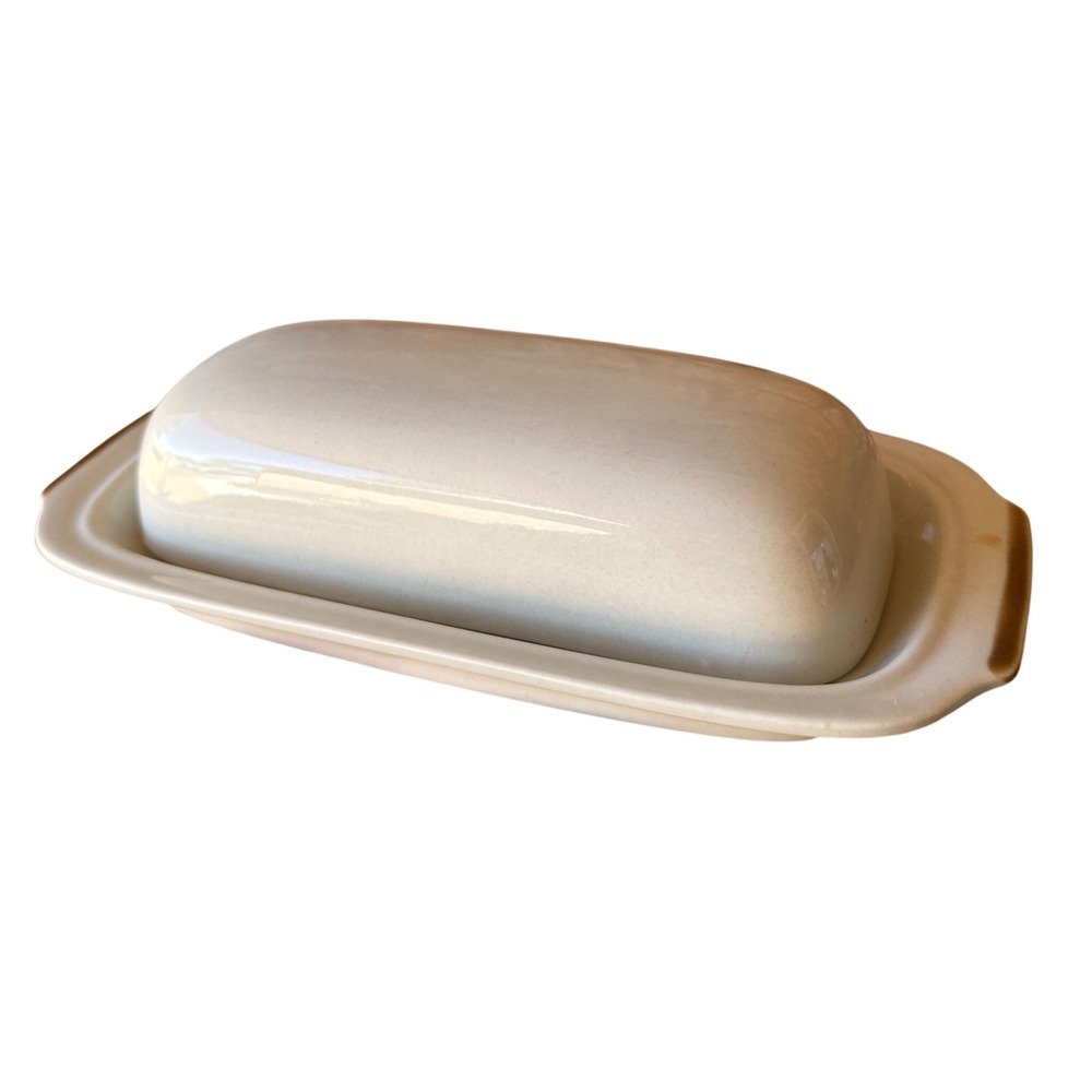 Sweet Flowers Collection Stoneware Butter Dish Japan Cream Brown Trim Vintage